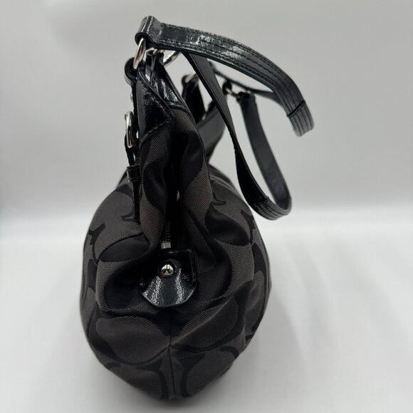 Coach Soho Signature Black Hobo Bag E1220-F19445 Dual Handles Zip Closure Iconic - Picture 3 of 11